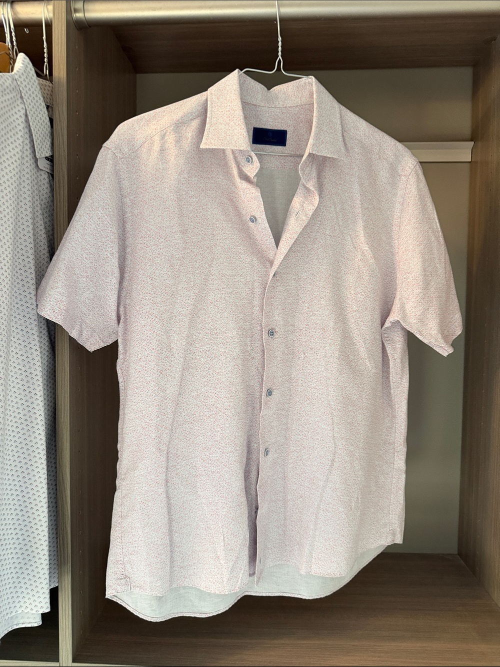David Donahue Pale Pink Short Sleeve Button-Down Shirt